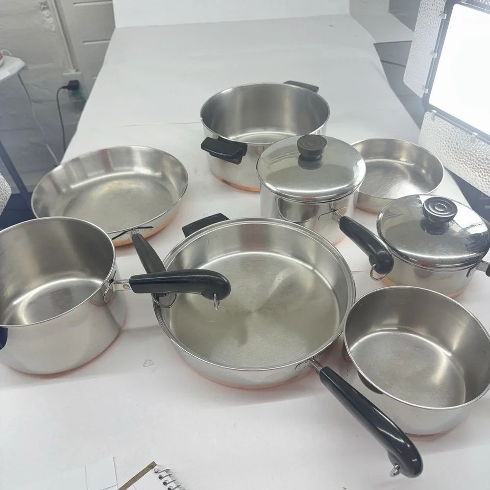 VTG 10 Pc Revere Ware 1801 Pots,Skillets, Lids Clean. USA